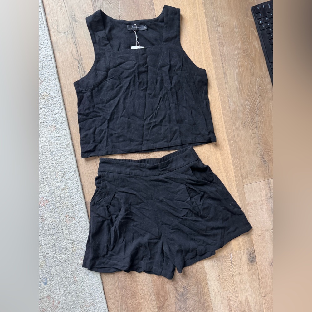 NWT Never Worn Black Linen Women's Short and Tank Set